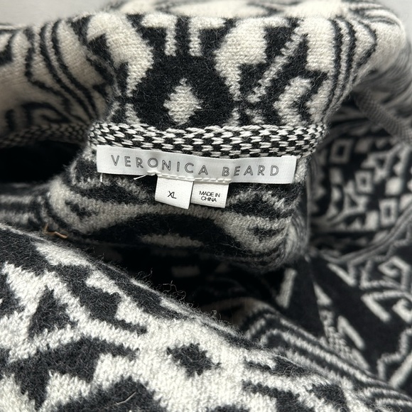 Veronica Beard Carrington Jacket Knit Coat Belted Wool Aztec Black White Size XL - Picture 12 of 13